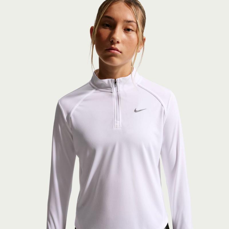 Nike Tempo Dri-Fit Langermet skjorte med glidelås Jente Hvit